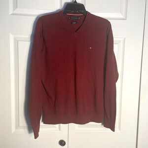 Tommy Hilfiger Sweater Men Medium Burgundy Pima Cotton Cashmere Knit Pullover